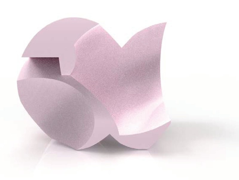 SCI-Arc form study — blush pink sculptural volume, overlapping curved cuts