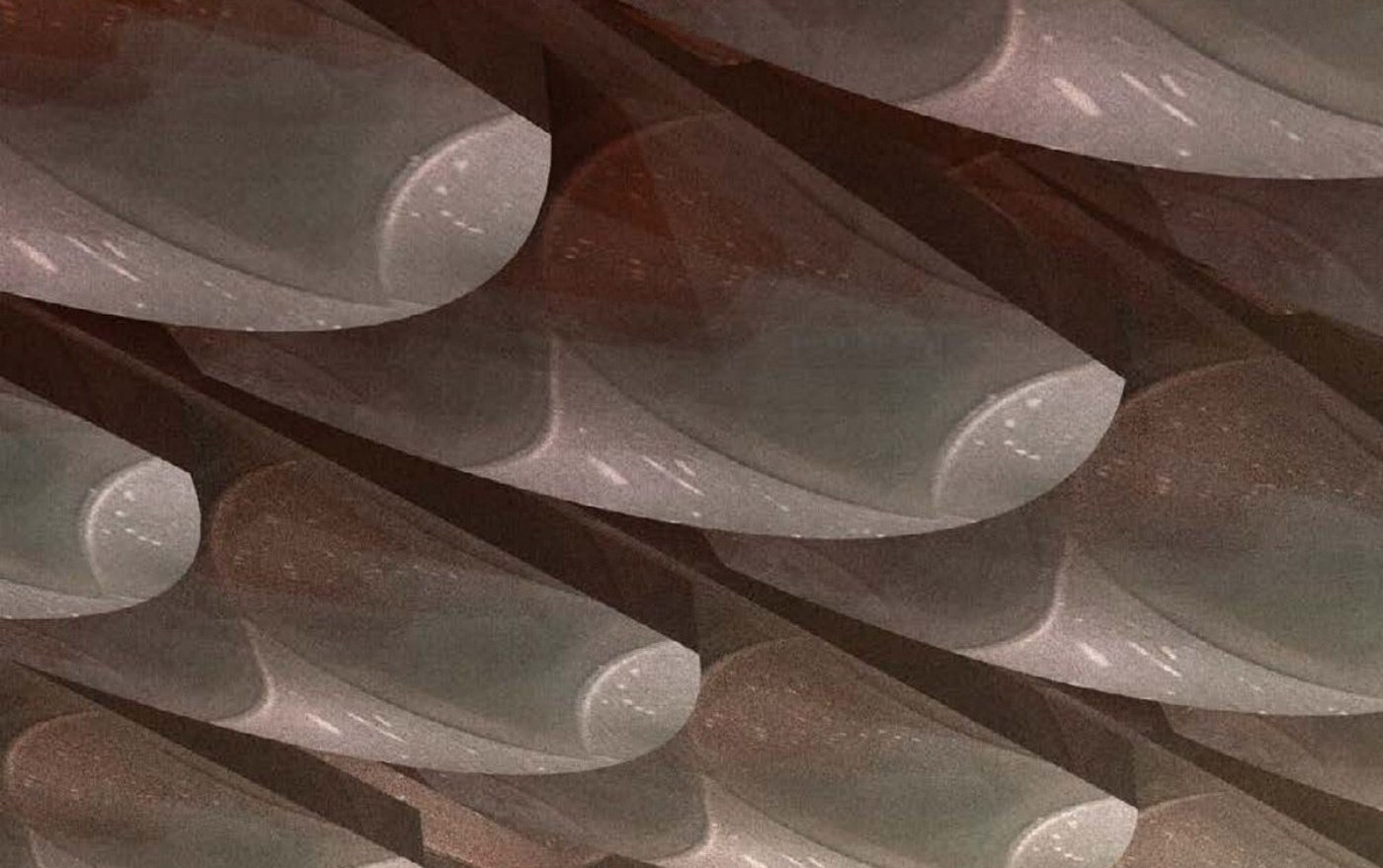 Interior detail — sculptural undulating ceiling system, close-up